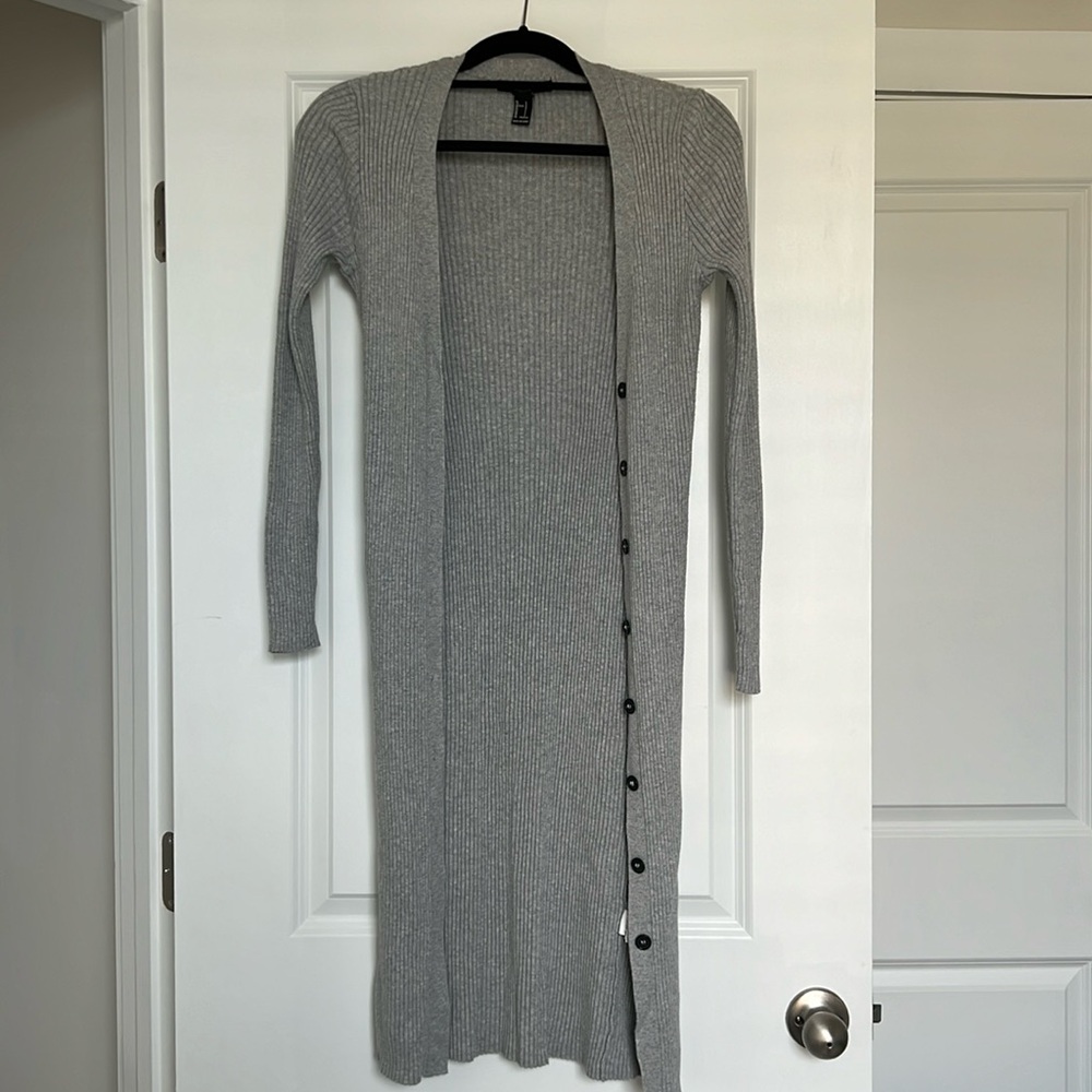 Gray long knit cardigan